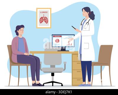 Weibliche Ärztin zeigt dem männlichen Patienten Virusdiagramm Stock Vektor