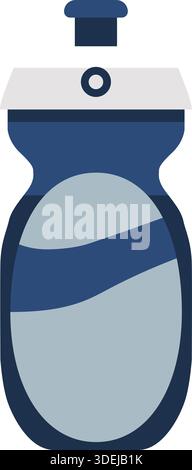 Eine verformbare graue und blaue Wasserflasche mit Klappverschluss in modernem, flachem Stil. Stock Vektor