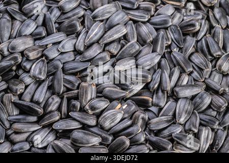 Lose geröstete Körner verteilen sich über die Oberfläche, Erdtöne und natürliche Unregelmäßigkeiten erinnern an Bauernmarkt und Ernte, perfekt für Bio-Lebensmittel br Stockfoto