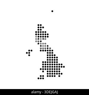Gepunktete Länderkarte Großbritannien. Abbildung mit schwarzen Pixeln isoliert auf weißem Hintergrund. Vektorkreis Mosaik. Stock Vektor
