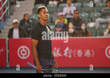 Michael Mmoh, ein US-amerikanischer Tennisspieler, während eines Spiels bei den Hong Kong Tennis Open (ATP250) am 8. Januar 2026 in Hongkong. (Foto von Kobe Li/Nexpher Images) Credit: Nexpher Images Limited/Alamy Live News Stockfoto