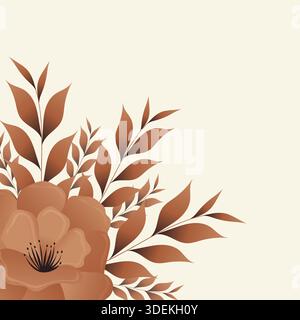 Terrakotta-floraler Hintergrund mit Boho-braunen Blumen und Herbstblättern für Grußkarte oder Einladung. Stock Vektor