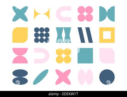 Brutalismus einfache Formen Set. Bunte geometrische Formen, Vektorillustration Stock Vektor