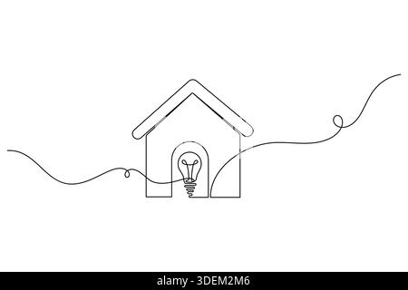 Smart Home Ideenlösung kontinuierliche Linienzeichnung Immobilieninnovationsvektorkunst Stock Vektor