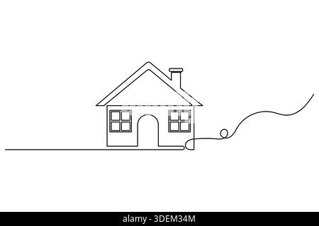 Minimalistische einzeilige Kunstillustration eines Wohnhauses für Immobilienkonzept Stock Vektor