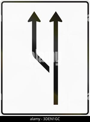 Deutsches Straßenschild: Geschwindigkeit auf der zweiten Spur beginnt. Stockfoto