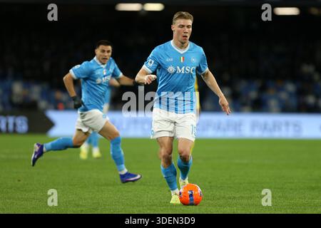 Neapel, Italien. Januar 2026. Rasmus Hojlund von SSC Napoli im Spiel der Serie A zwischen SSC Napoli und Hellas Verona FC im Stadio Maradona am 7. Januar 2026 in Neapel. Quelle: Marco Canoniero/Alamy Live News Stockfoto