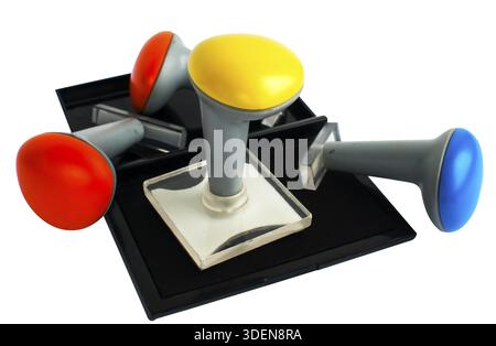 Kunststoff Stempel und stempelfläche isoliert auf weißem Hintergrund Stockfoto