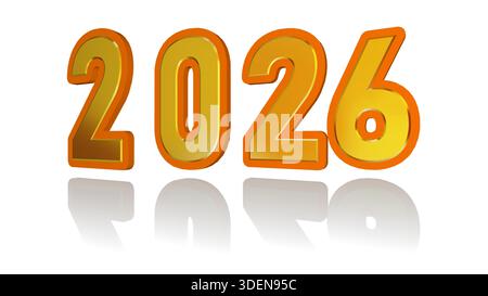 3D-Rendern 2026 goldenen Text isoliert Stockfoto