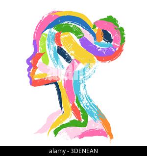 Vektor lebendiges Aquarell Frau Porträt Gesicht, handgemalte Illustration. Weibliches Kunstdesign-Element für modische Schönheitsdekor, Logo, Posterdruck oder Mo Stock Vektor