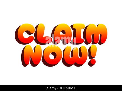 Auffälliger, farbenfroher Text mit der Aufschrift „jetzt anfordern“! In orangefarbenem und rotem Farbverlauf mit Schatteneffekt auf weißem Hintergrund. Stock Vektor