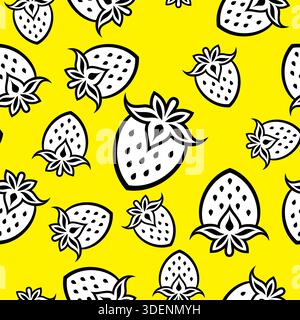 Nahtloses Erdbeermuster mit gelbem Hintergrund Stock Vektor