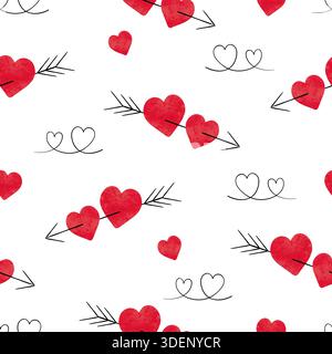 Nahtloses Valentinsmuster mit Pfeilen und Herzen. Liebe Vektor-Illustration Stock Vektor