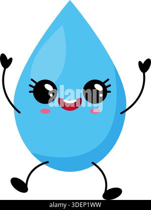 Niedliche Illustration mit glücklichem Wassertropfen Kawaii Stock Vektor
