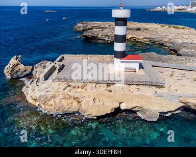 Leuchtturm von Colònia de Sant Jordi, Sa Puntassa, kolonie von Sant Jordi, SES Salines, Balearen, Mallorca, Spanien Stockfoto