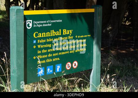 Informationsschild Cannibal Bay Stockfoto