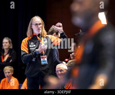 ALMERE - niederländischer Trainer Staffan Olsson während des Handballspiels der Golden League zwischen den Niederlanden und Griechenland. Die Handballspieler bereiten sich auf die Europameisterschaft vor. SEM VAN DER WAL / ANP Stockfoto