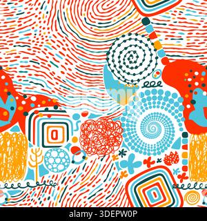 Nahtloser abstrakter, fröhlicher Grafikhintergrund. Handgezeichnet. Keine KI, minimalistischer Hintergrund Stock Vektor