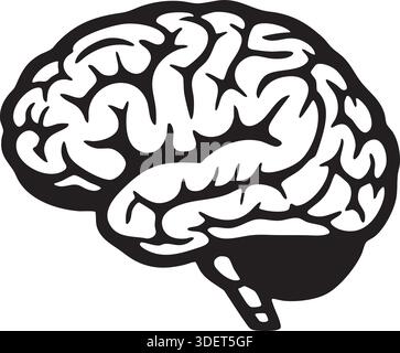 Kontrastreiche Silhouette des menschlichen Gehirns mit auffälligen minimalistischen Linien, perfekt für medizinisches, psychologisches oder pädagogisches Branding. Dieser vielseitige Vect Stock Vektor