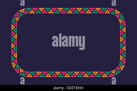 Rechteckiger Rahmen mit mexikanischem Muster. Afrikanische ethnische Motivgrenze. Aztekische dreieckige Ornamente, runder Rahmen. Mexikanischer Textrahmen. Afrikanisches ethnisches Ornament Stock Vektor