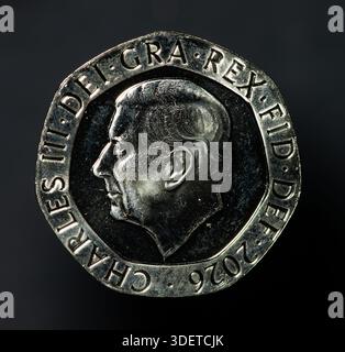 König Karl III. 2026 20-Pence-Münze - Vorderseite Stockfoto