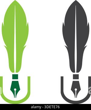 Federblatt Schreiben Logo Design Natur Bildung Vektor Vorlage Symbol Stock Vektor