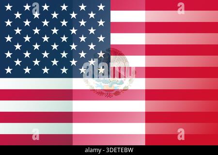Abbildung der nationalen Flaggen der Vereinigten Staaten und Mexikos, die die diplomatischen Spannungen und die bilateralen Beziehungen zwischen den beiden Ländern symbolisieren. 2026 Stockfoto