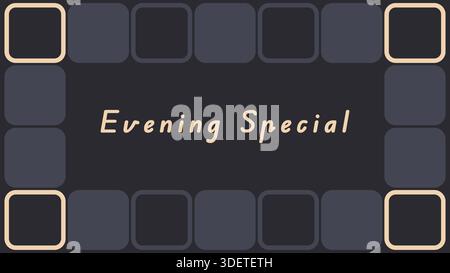 Eine dunkle Themenkarte, eingerahmt von abgerundeten quadratischen Fliesen mit hervorgehobenen Ecken für eine nächtliche Lounge-Stimmung. Stock Vektor