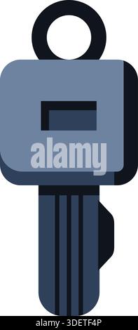 Ein moderner, quadratischer Zündschlüssel mit Ringschlaufe und vertikalen Nuten. Stock Vektor