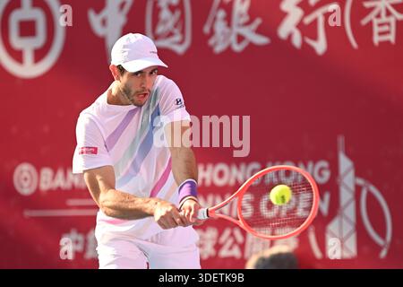 Nuno Borges, ein portugiesischer Tennisspieler, während eines Spiels bei den Hong Kong Tennis Open (ATP250) am 9. Januar 2026 in Hongkong. (Foto von Kobe Li/Nexpher Images) Stockfoto