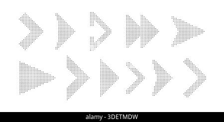 Gepunktete Pfeile gesetzt. Sammlung von Richtungszeigern, die mit Punkten erstellt wurden Stock Vektor