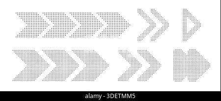 Gepunktete Pfeile gesetzt. Sammlung von Richtungszeigern, die mit Punkten erstellt wurden Stock Vektor