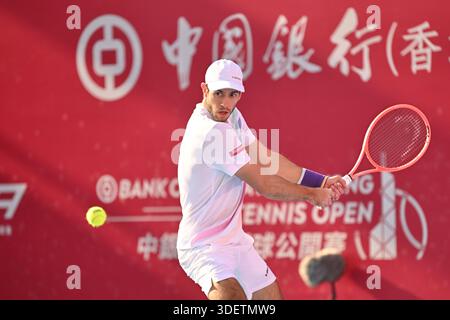 Nuno Borges, ein portugiesischer Tennisspieler, während eines Spiels bei den Hong Kong Tennis Open (ATP250) am 9. Januar 2026 in Hongkong. (Foto von Kobe Li/Nexpher Images) Stockfoto