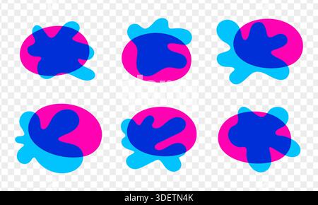 Set aus modernem Banner mit Multiplikateffekt. Rosafarbene und blaue, flüssige organische Formen Stock Vektor