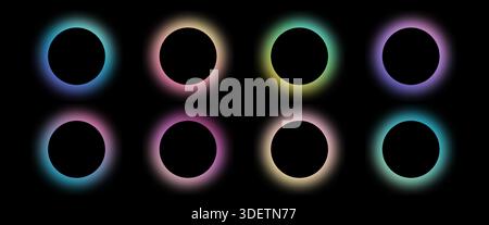 Strahlender Kreisrahmen mit Verlaufsbereich auf schwarzem Hintergrund. Flüssige lebendige Gradienten Stock Vektor