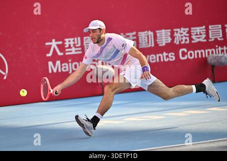 Nuno Borges, ein portugiesischer Tennisspieler, während eines Spiels bei den Hong Kong Tennis Open (ATP250) am 9. Januar 2026 in Hongkong. (Foto von Kobe Li/Nexpher Images) Stockfoto