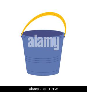 Blauer Eimer mit gelbem Griff. Reinigungsmittel, Kunststoffeimer für Wasser. Illustration des flachen Vektors für die Reinigung Stock Vektor