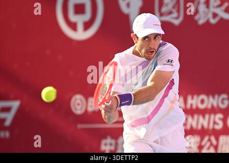 Nuno Borges, ein portugiesischer Tennisspieler, während eines Spiels bei den Hong Kong Tennis Open (ATP250) am 9. Januar 2026 in Hongkong. (Foto von Kobe Li/Nexpher Images) Stockfoto