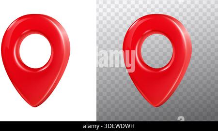Realistische 3D-Vektordarstellung. Roter Pin oder Zeiger für die Positionskarte. Isoliert auf weißem Hintergrund. Stock Vektor