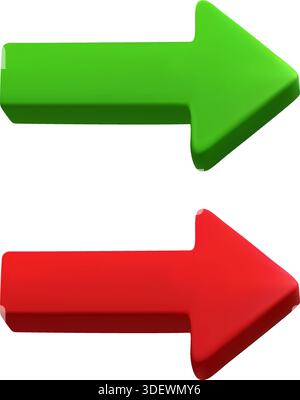 Realistische Vektordarstellung. Rote und grüne Pfeile auf weiß. Stock Vektor
