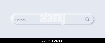 Realistische Vektordarstellung. Suchleiste für Neomorphismus auf weißem Hintergrund. Stock Vektor
