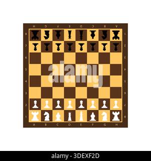 Schachbrett mit Figuren auf weißem Hintergrund Stock Vektor