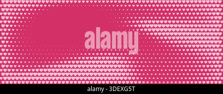 Retro-Halbton-Herzhintergrund in rosa und roten Farbverläufen, mit gepunktetem Muster ideal für romantische Grußkarten, Poster und Valentinstag Stock Vektor