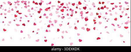 Schwebendes rosafarbenes und rotes Herz-Konfetti isoliert auf weißem Hintergrund. Romantisches Liebesmuster mit fallenden Papierherzen. Valentinstag, Geburtstag oder Stock Vektor