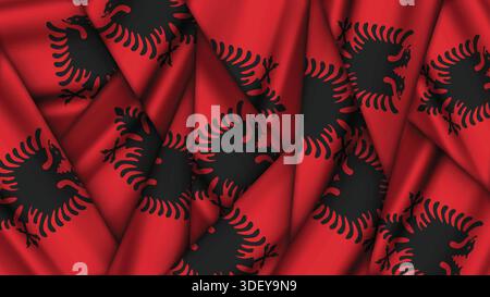 Eine Reihe von ALBANIEN-Flaggen, die übereinander gestapelt sind Stock Vektor