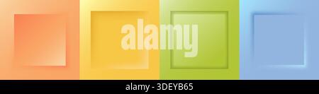 Trendiges Farbquadrat 3D-Hintergrund Set. Moderner minimaler Rahmen Stock Vektor