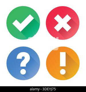 Set aus Häkchen, Kreuzformen, Fragezeichen und Ausrufezeichen Stock Vektor