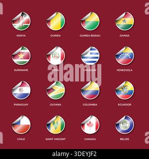 Satz Nationalflaggen mit Stickerformen Stock Vektor