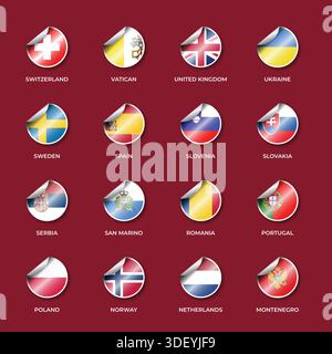Satz Nationalflaggen mit Stickerformen Stock Vektor