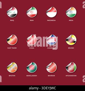 Satz Nationalflaggen mit Stickerformen Stock Vektor